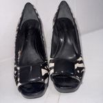 Ann Taylor Vintage Y2K Pumps Zebra Print Calf Hair Black Peep Toe High Heels 8.5 Photo 4