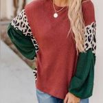 Pink Lily  Waffle Color Block Puff Sleeve Top Photo 0