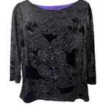 Vtg AGB Womens Large Burnout Velvet Blouse Top Black Witchy Whimsigoth Goth Y2K Photo 0