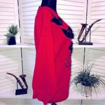 Vintage 80s Red Black Floral Embroidered Cotton Knit Sweater S Photo 2