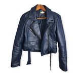 Silence + Noise Eva Vegan Leather Pebbled Moto Jacket in Navy Blue Photo 10
