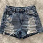 American Eagle  High Rise Distressed Denim Mom Shorts Comfort Stretch Waistband Photo 2