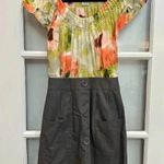 Anthropologie Tabitha Zoya Watercolor Dress Silk Top Cotton Skirt Size 0 XXS Gray Photo 3