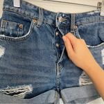 H&M  Divided Distressed Cuffed Denim Shorts Mom Jean Button Fly Medium Wash Blue Photo 5