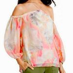 White House | Black Market Blouse Watercolor Cold Shoulder Top Small NWOT Photo 12