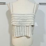 Avec Les Filles  Size S Cream Striped Sleeveless Crop Top Linen Neutral Heritage Photo 0