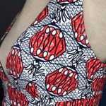 ZARA  | African Style Print Lantern Crop Top Plunge V XS Navy Red Photo 1