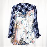 Tolani Collection Plaid Floral Paisley Tab Sleeve Button Down Tunic: Blue Photo 4