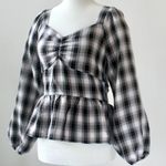 Pleione Black White Gingham Sweetheart Smocked Peplum Crop Top Extra Small Photo 4