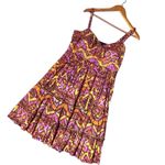 Boston Proper ‎ Ethnic Print Tiered Swing Dress Size 10 BOHO Retro Colorful Photo 1