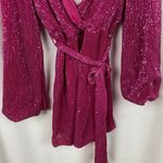 Hello Molly Pink Sequin Static Memory Faux Wrap Mini Dress Sz.M/US 6 Photo 6