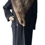 Perry Ellis Vintage 1960's-70's Fur Trimmed long black wool coat size 10 Photo 0