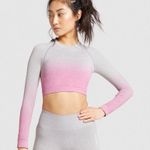 Gymshark Long Sleeve Crop Top Grey/Pink SMALL Photo 0