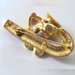 Vintage Gold Toned SFJ Christmas Xmas Holiday Bear Brooch Candy Cane Bobble Red Photo 2