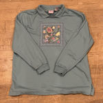 Vtg TanJay Collared Teal Crewneck Pullover Size Large Embroidered Details Floral Blue Photo 0