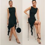Reformation  Quinley Black Sleeveless High Neck Asymmetric Ruffle Tank Dress L Photo 1