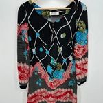 Funky People Sweater Dress Medium Floral Printed Long Sleeve Knit Knee Length Black Photo 0