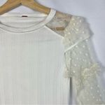 Free People  Cream Ivory Ruffle Lace Long Sleeve Top S Photo 2