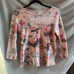 Christopher & Banks Y2K Bedazzled Euro Glam Paris Pink Graphic Baby Tee Top Medium 2000s Rhinestone Photo 0