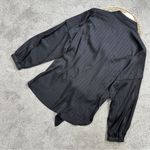 DKNY NWT  Women’s Jacquard Point Collar Long Sleeve Tie Front Blouse in Black L Photo 7