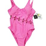 NWT Salt + Cove Laced Grommet One Piece Swimsuit Neon Pink Size M Size M Photo 2