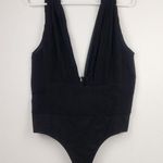 Retrofête Retrofete Aria Bodysuit in Black Silk Size Medium Deep V Sleeveless Thong NWT Photo 2