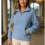 Aerie  Blue Sherpa Pullover Polo Fleece Lounge Quarter Zip Y2K Cozycore Plush Ski Photo 1