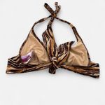 None Y2K vintage 2000s cheetah animal print brown halter tie back bikini top small Photo 2
