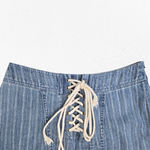 Free People Y2K Lace-Up Denim Mini Skirt Size 4 Blue Stripe Flounce Hem Boho Photo 1