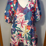 Sundry Tropical Floral Print Short Sleeve Ruffle Hem cotton Dress Size S Photo 0