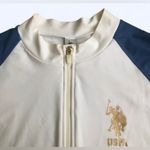 U.S. Polo Assn. Women's Varsity Jacket in Cream and Navy Photo 3