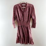 Rebecca Minkoff  Chloe Floral 3/4 Sleeve Smocked Waist Mini Dress Maroon Medium Photo 1