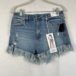 New Celebrity Pink Festival Denim Shorts Fringed Hem Distressed 9/29 High Rise Blue Photo 1