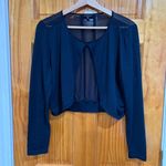 Lafayette 148 Sheer Panel Cropped Cardigan Silk Blend Blue Long Sleeve Size M Size M Photo 0