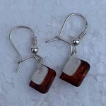 Sterling Silver 925 Diamond Shape Baltic Amber Drop Dangle Earrings Orange Photo 6