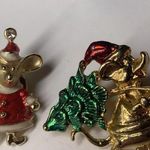 Lot Of 2 Costume Brooches Christmas Santa Claus Mouse / Rat With Tree Photo 9