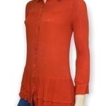 Soft Surroundings  Size XS Burnt Orange Long Sleeve Ruffle Hem Button Front Shirt Photo 1