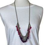 Coldwater Creek Necklace Earring Set Beaded Hot Pink Purple Gold 18/20” Length Photo 0
