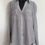 EXPRESS Petite Slim Fit Black and White Striped Portofino Shirt Photo 0