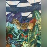 Vilagallo Palm Floral Jungle Print Buttoned Fringed Tassel Scarf Wrap 42x80 Blue Photo 1