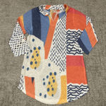 Atelier 5 By Gozde Yilmaz Tunic Top Womens XS 3/4 Sleeve V Neck White Blue Pink Photo 0