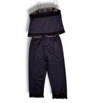Vtg 1970s Black Silky & Lace 2 Pc Babydoll Tank Pants Pajamas Set 3X Made In USA Photo 1