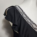 White House | Black Market WHBM Black Embellished Ruffle Sleeve Vneck Peplum Top Size Small Photo 2
