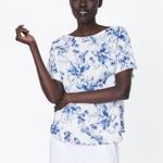 ZARA Blue and White Floral Print Blouse Photo 0