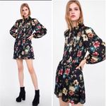 ZARA  Multicolor Floral Romper Long Sleeve Chiffon Black Small Photo 1