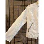 Chouyatou Women Cropped Jacket Medium White Pu Leather Biker Collarless Casual Photo 3