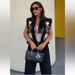 ZARA  Black Sherpa Suede Vest Embroidered floral boho Shearling Photo 3