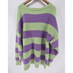 BEFORE YOU with love Striped Oversized Knit Sweater Women's Large Purple Green Photo 2