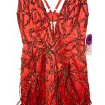 NWT Mandalay Kapok Red Beaded Feather Fringe Maxi Long Evening Gown Dress Size 4 Photo 2