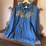Bob Mackie Wearable Art Denim Shirt with Embroidered Southwestern Design: LARGE Photo 3